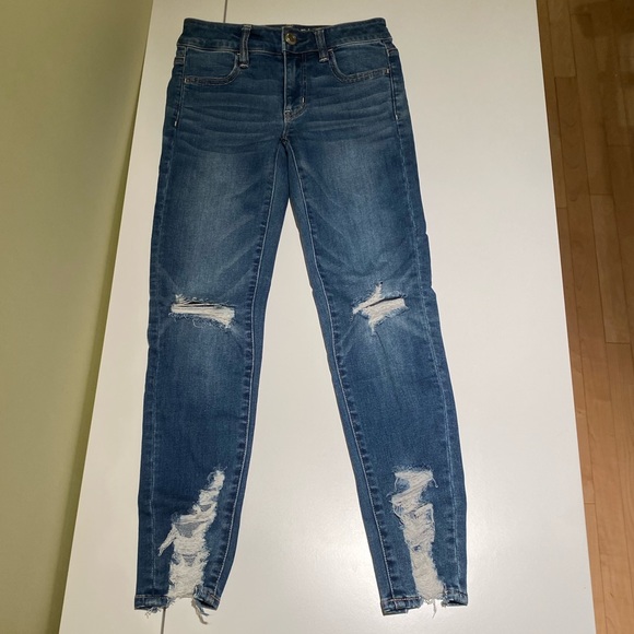 Skinny Ripped Blue Jeans Size 0 - American Eagle Outfitters Next Level Stretch - Picture 6 of 6
